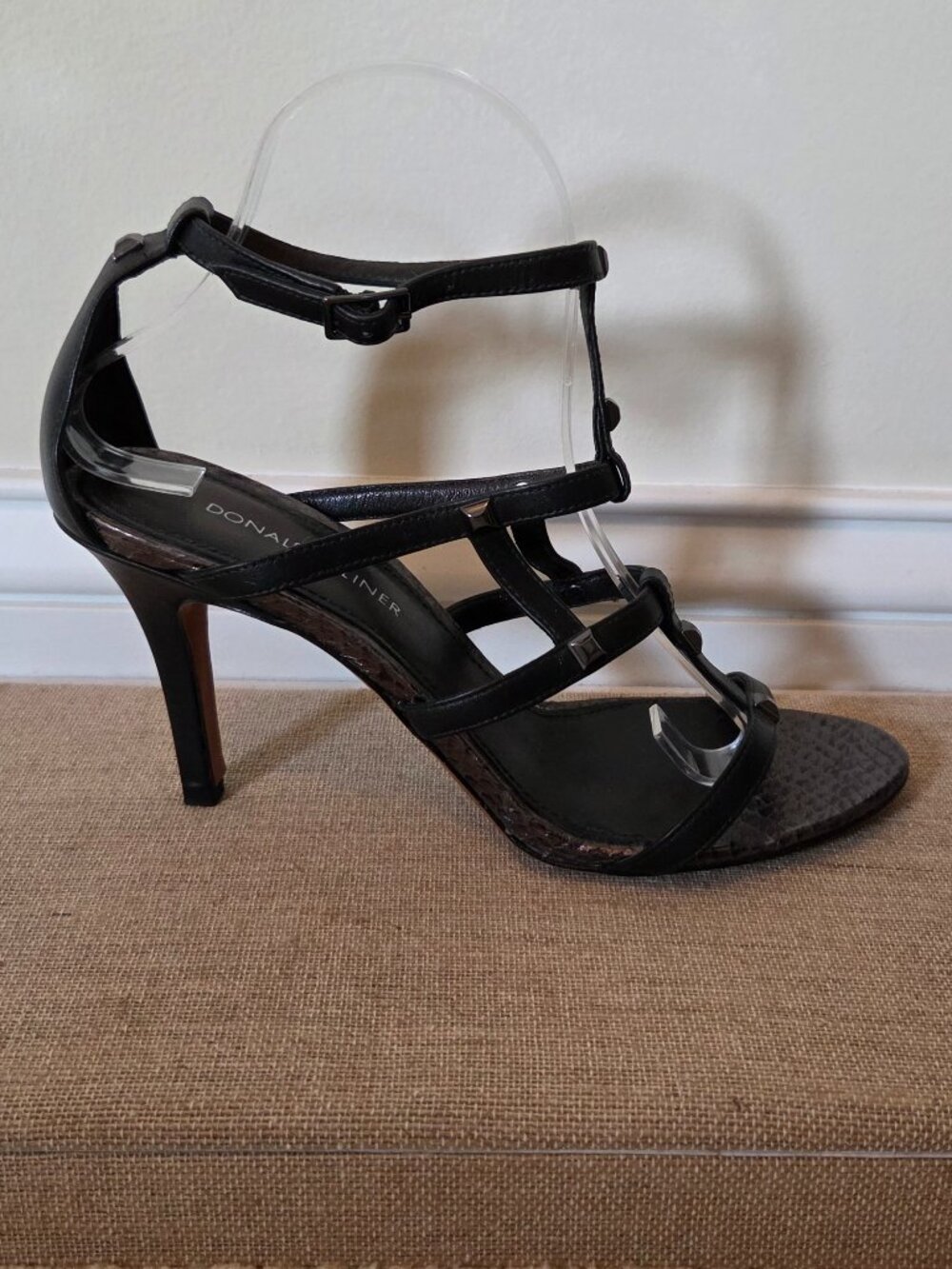 Donald J Pliner Black Pewter Studded Strappy Heels